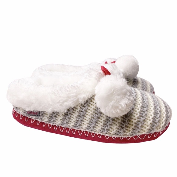 Isotoner Toasties Totes Women's Grey/Pink Striped Knit Mule Plush Slippers S 6-7 - Picture 2 of 8